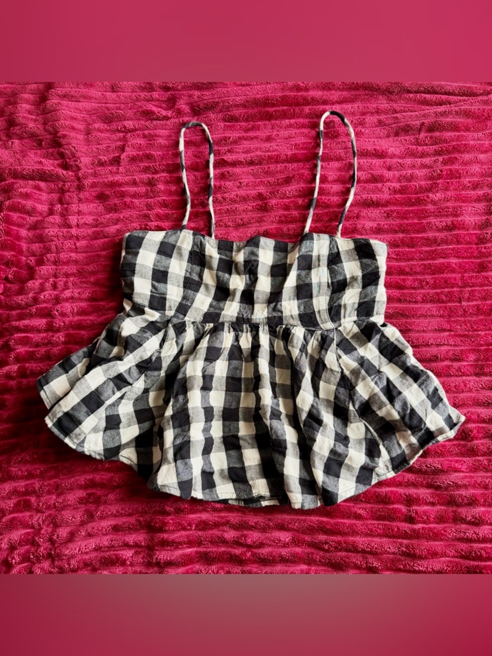 Free People Black and White Gingham Peplum Adjustable Cami